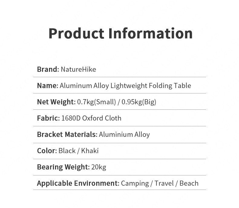 Naturehike Folding Picnic Table Portable Ultralight Foldable Camping Table Load Bearing 20kg Built-in Mesh Storage Bag Table BBQ Camping
