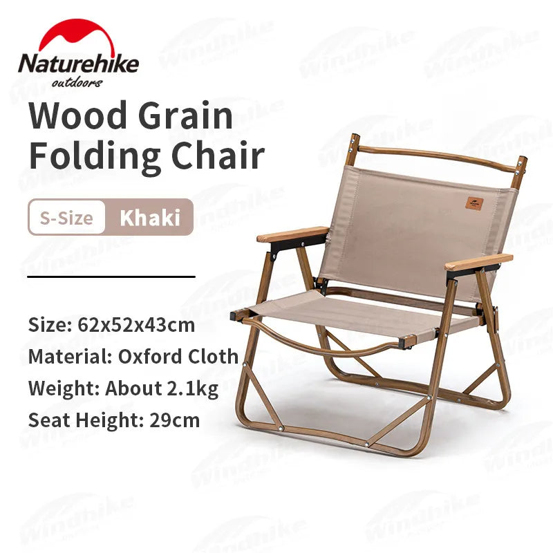 Naturehike TWILIGHT Series Outdoor Portable Foldable Camping Kermit Chair Aluminum Alloy Wood Grain up to 120KG Load 600D Oxford Cloth Camp Lightweight