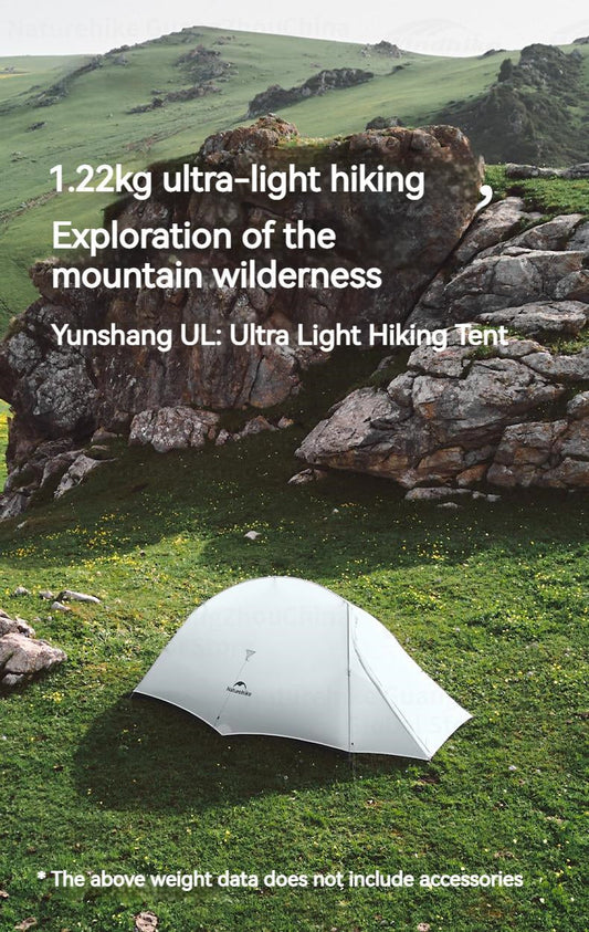 Naturehike Cloud Up UL Tent Portable Ultralight 1-2 Persons Single Double Streamlined Design 15D Nylon Waterproof Camping Backpacking Hiking Tent With Mat