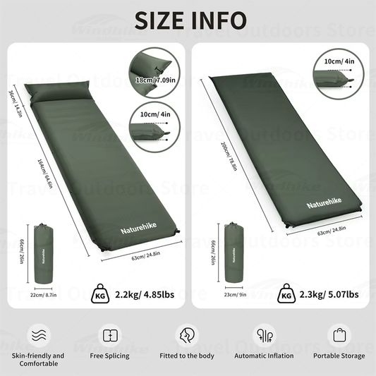 Naturehike Automatic Inflatable Cushion Portable Lightweight Self-Inflating Air Mattress Thickened 10cm Camping Tent Bed Outdoor Hiking Sleeping Bag