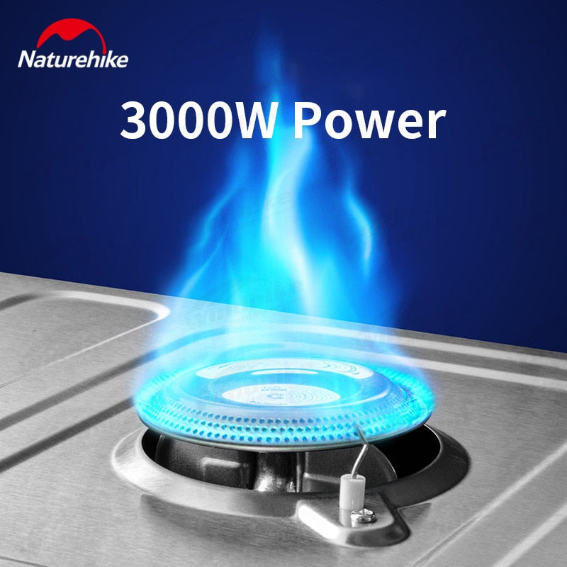 Naturehike Folding Double Camping Gas Stove Outdoor Portable Dual Head Butane Fuel 3000W Fire Power Burner with Foldable Wind Screen