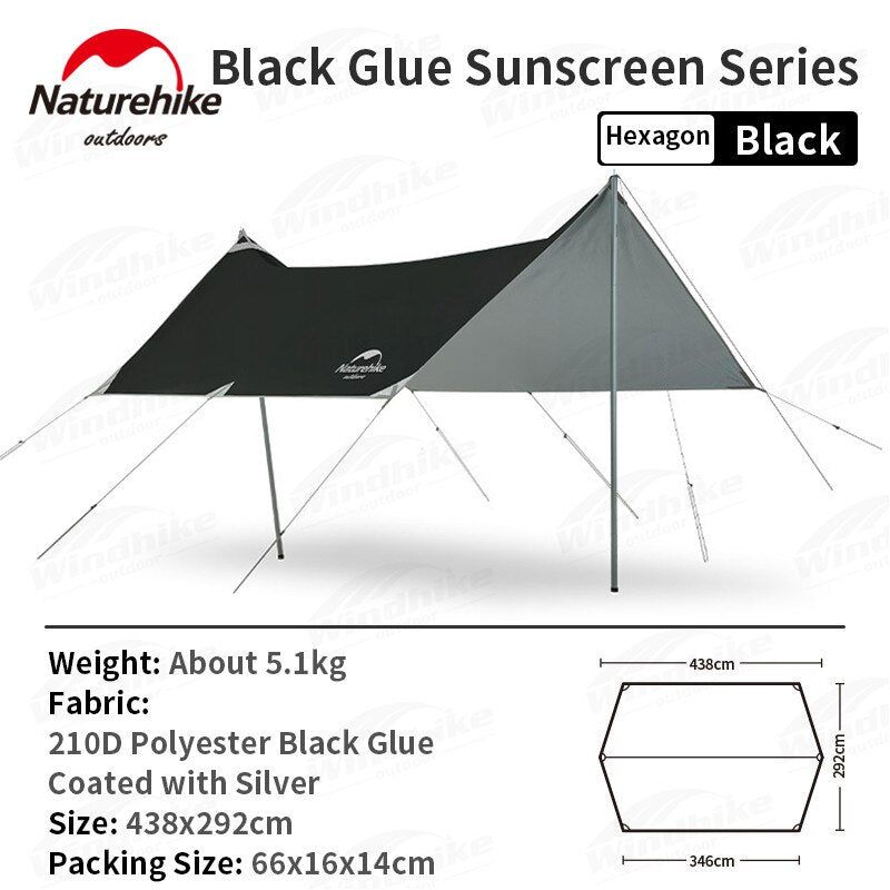 Naturehike GIRDER Series Sun Shelter Awning Canopy Tarp Tent in Classic Silver Coated & Double Sided Black Vinyl Glue + Silver Coating UV Sun Shade Tarp