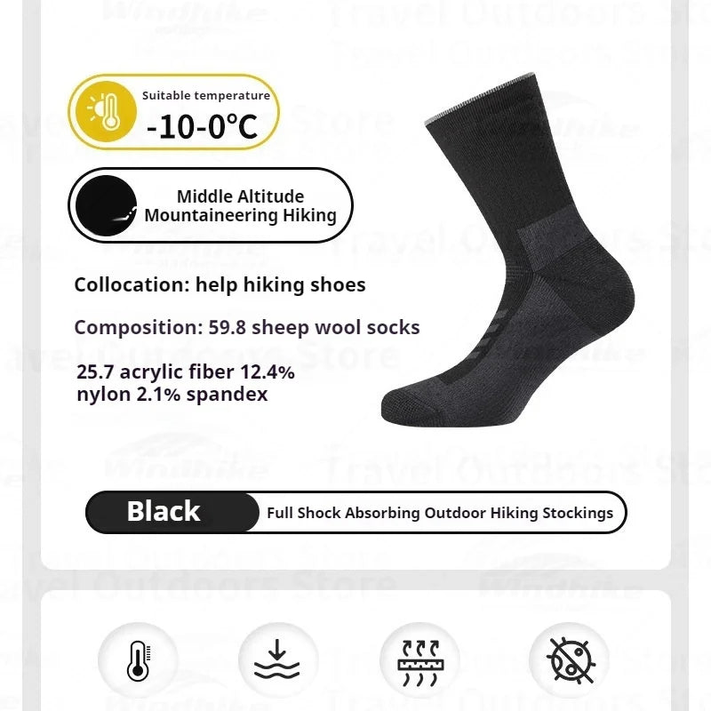 Naturehike Shock Absorbing Sports Socks Portable Breathable Warm Sheep Wool Camping Hiking Trekking Cycling Women Men's Socks