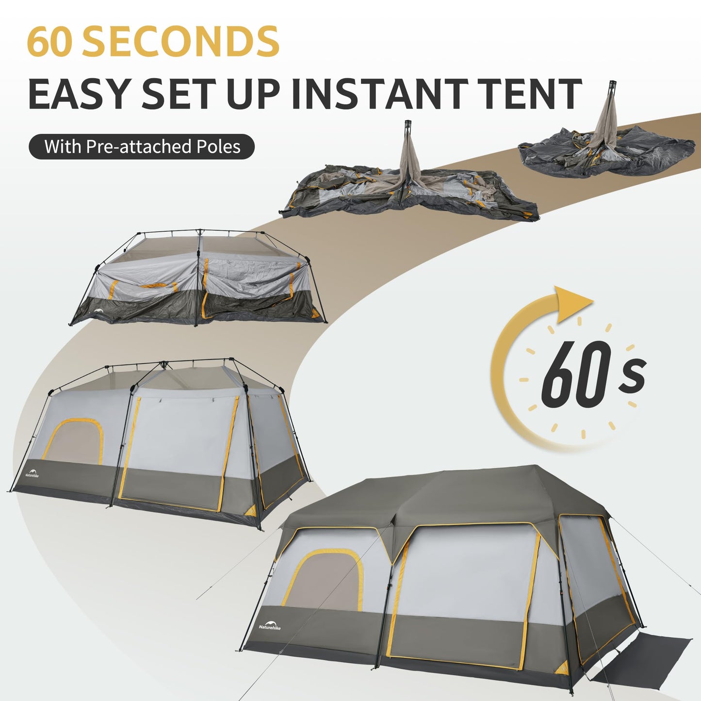 Naturehike CAPE Series 13 Automatic Tent Portable Lightweight Fast Build Cabin Style Shelter 6-8 Persons 2 Bedroom Excellent Ventilation Large Interior Waterproof Heavy Duty