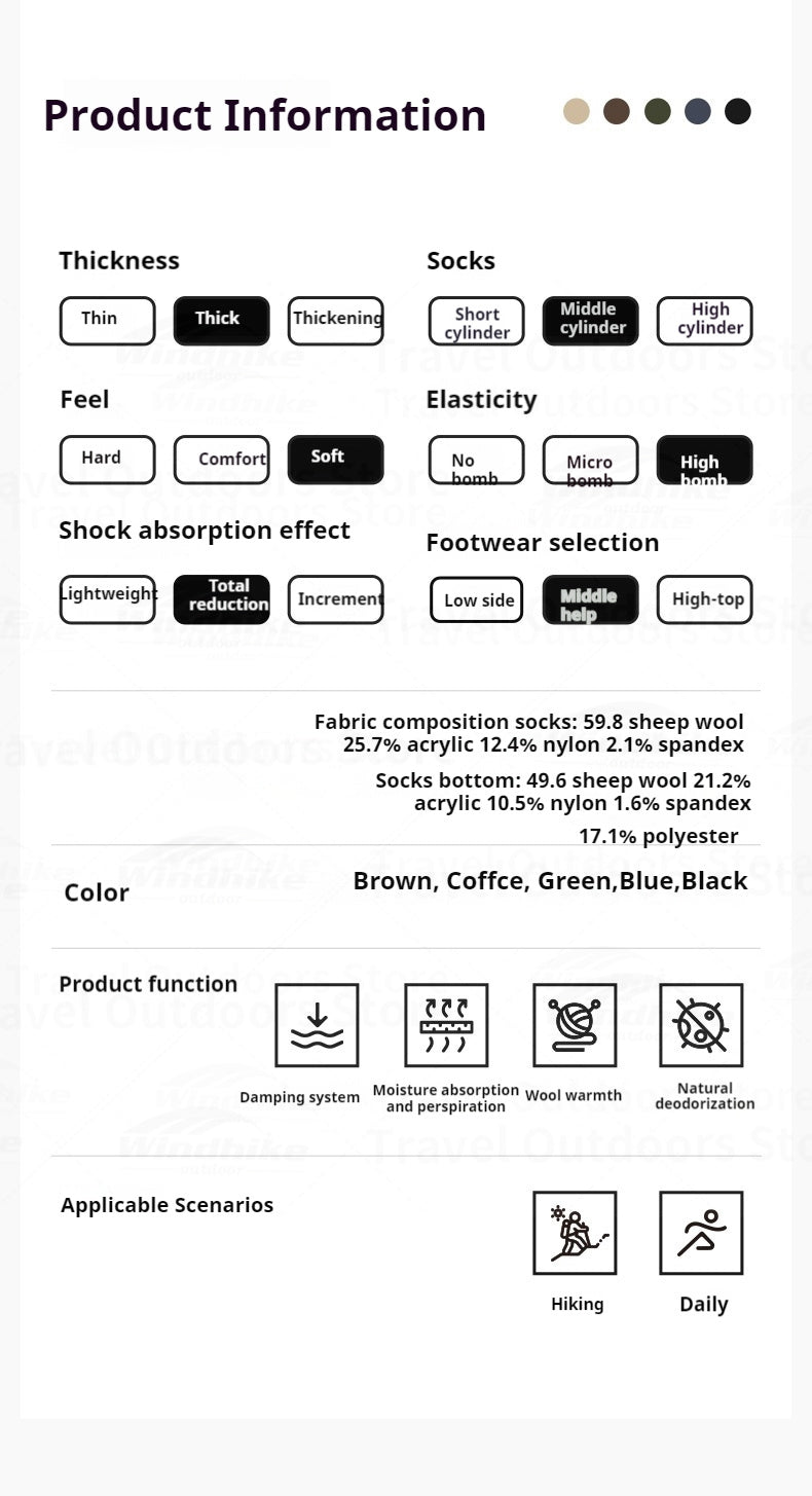 Naturehike Shock Absorbing Sports Socks Portable Breathable Warm Sheep Wool Camping Hiking Trekking Cycling Women Men's Socks