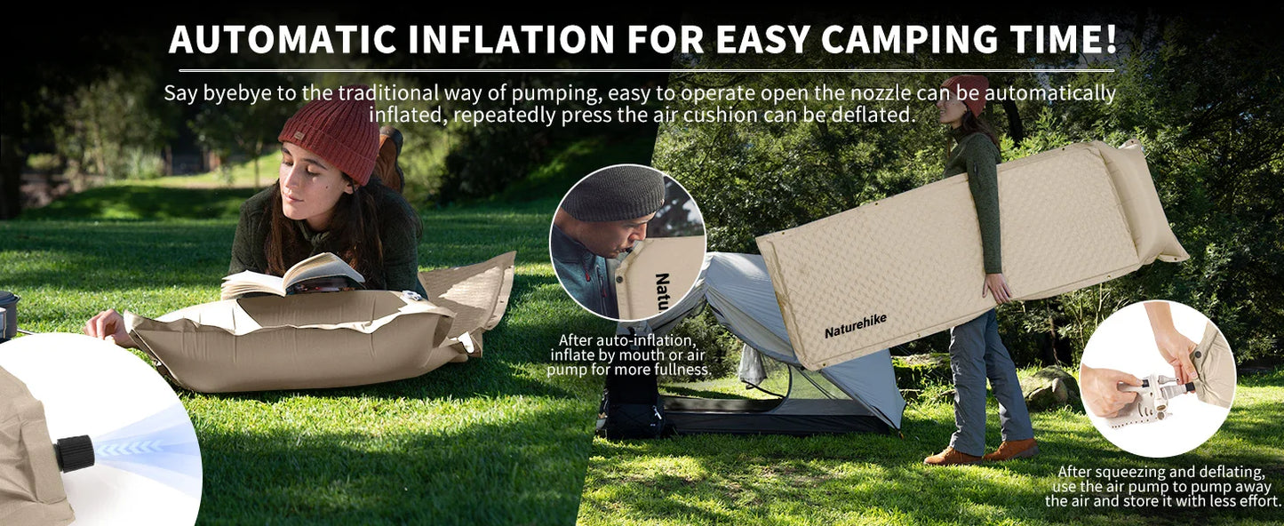 Naturehike Automatic Inflatable Cushion Portable Lightweight Self-Inflating Air Mattress Thickened 10cm Camping Tent Bed Outdoor Hiking Sleeping Bag