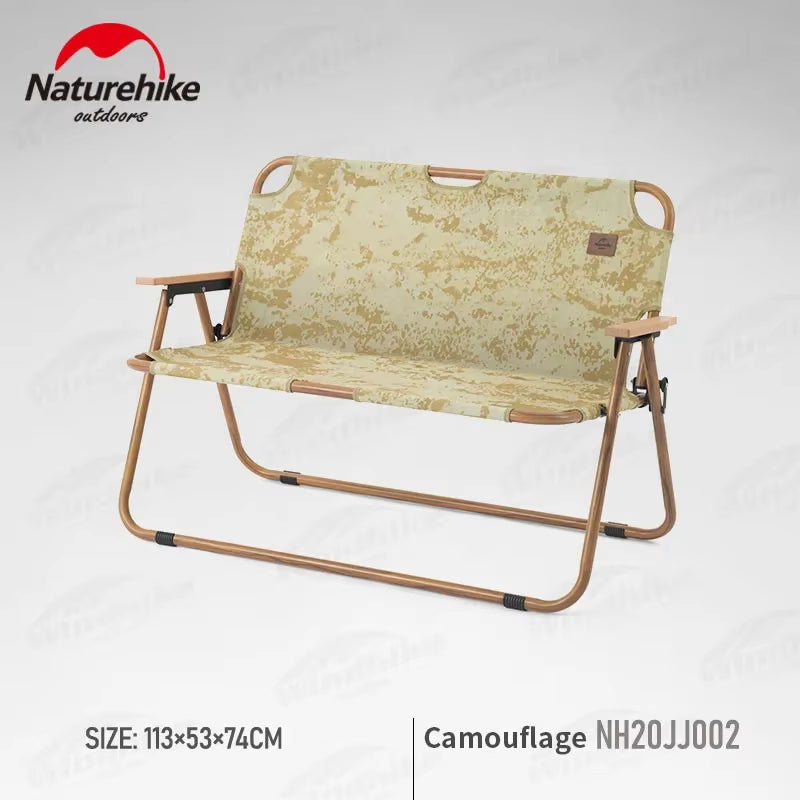 Naturehike Foldable Double Camping Chair Outdoor Portable Lightweight Wood Grain Seat Folding Dual Bench 160KG Max Load Camp Aluminum Alloy Hiking Beach Picnic Travel Heavy Duty Original Nature Hike
