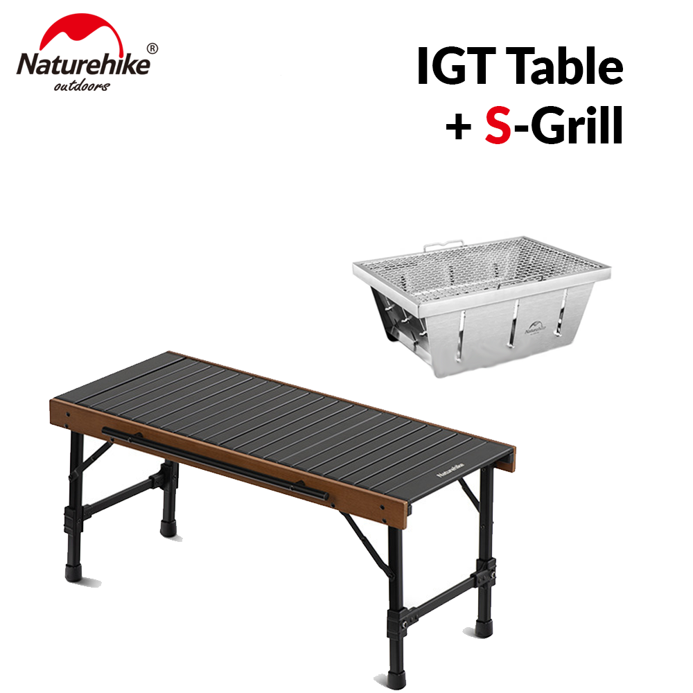 Naturehike IGT Combination Table Outdoor Portable Folding Picnic BBQ Aluminum Alloy Table Combined With BBQ Grill Or Gas Stove Bundle Set Loab Bearing Up to 30kg Foldable Wood Light Egg Roll Camping Hiking Beach Travel Original Nature Hike