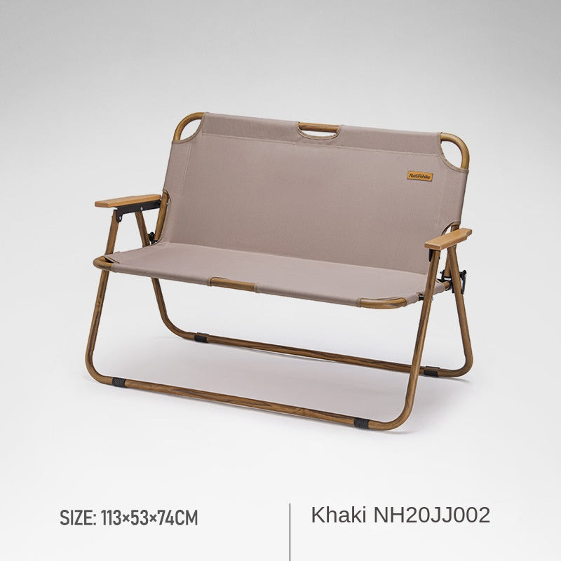 Naturehike Foldable Double Camping Chair Outdoor Portable Lightweight Wood Grain Seat Folding Dual Bench 160KG Max Load Camp Aluminum Alloy Hiking Beach Picnic Travel Heavy Duty Original Nature Hike
