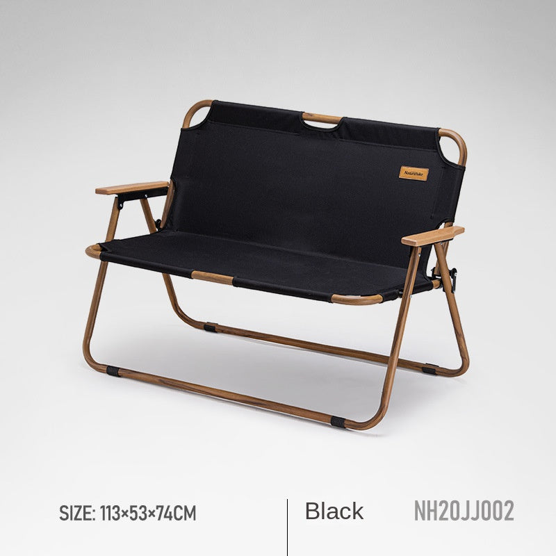 Naturehike Foldable Double Camping Chair Outdoor Portable Lightweight Wood Grain Seat Folding Dual Bench 160KG Max Load Camp Aluminum Alloy Hiking Beach Picnic Travel Heavy Duty Original Nature Hike