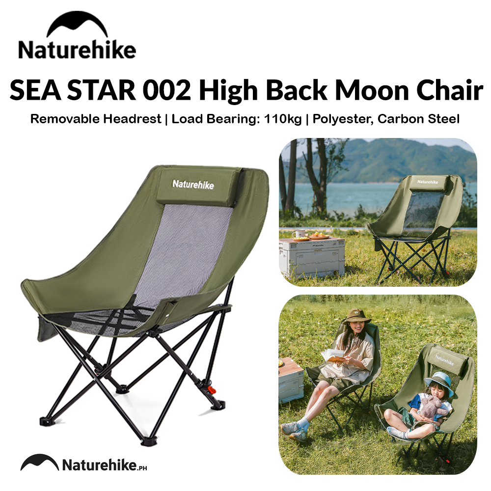 Naturehike SEA STAR 002 High Back Moon Chair Portable Lightweight Folding Adjustable Reclining Chair With Removable Head Pillow Camping Polyester Carbon Steel