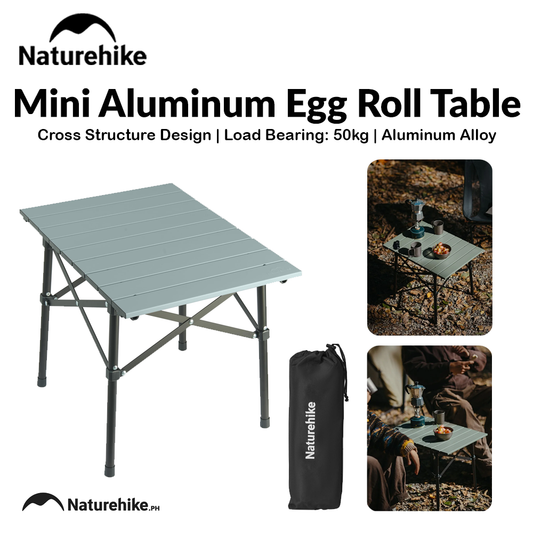 Naturehike Mini Aluminum Egg Roll Table Portable Ultralight Folding Camping Hiking Outdoor Table 50kg Max Load Cross Structure Design 6063 Aluminum Alloy