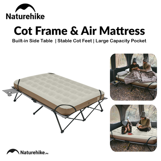 Naturehike Cot Frame & Air Mattress Portable Lightweight 2 Person Folding Camping Cot With Camping Air Mattress Built-in Side Table Camping Bed For Adults