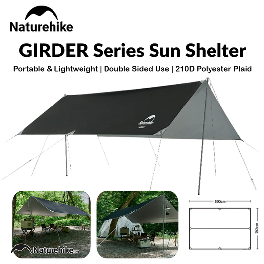 Naturehike GIRDER Series Sun Shelter Awning Canopy Tarp Tent in Classic Silver Coated & Double Sided Black Vinyl Glue + Silver Coating UV Sun Shade Tarp