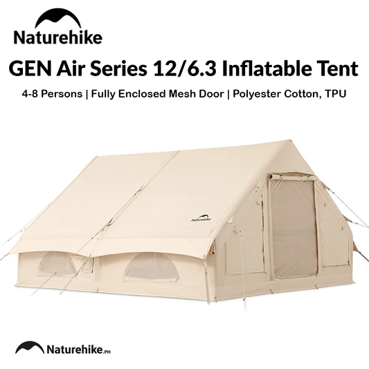 Naturehike GEN Air Series 12/6.3 Inflatable Tent 4-8 Persons Premium Fast Build Eaves Tent Large Area Shelter Blended Polyester Cotton Waterproof