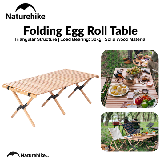 Naturehike Folding Egg Roll Table Portable Solid Wood High Camping Picnic Barbecue Party Tea Table 30kg Bearing Weight Outdoor Funiture Nature Hike