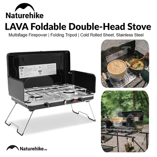 Naturehike Folding Double Camping Gas Stove Outdoor Portable Dual Head Butane Fuel 3000W Fire Power Burner with Foldable Wind Screen