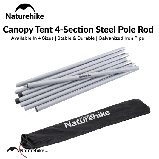 Naturehike 2pcs Set 2M | 2.2M | 2.4M | 2.8M Outdoor Portable Awning Canopy Tarp Tent Steel Iron Pole Rod 4 Section Camp Shelter Folding Support Stick