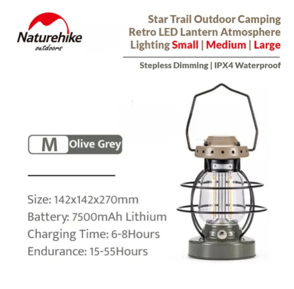 Naturehike Star Trail Retro Atmosphere Light Portable Lightweight Outdoor Camping LED Lantern IPX4 Waterproof USB Charge Lamp Ambient Tent Lighting
