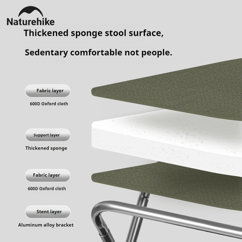Naturehike Ultralight Folding Stool Portable Mini Chair 7075 Aluminum Alloy Fishing Outdoor Camping Chair 3CM Thick Cushion Seat Load 180kg