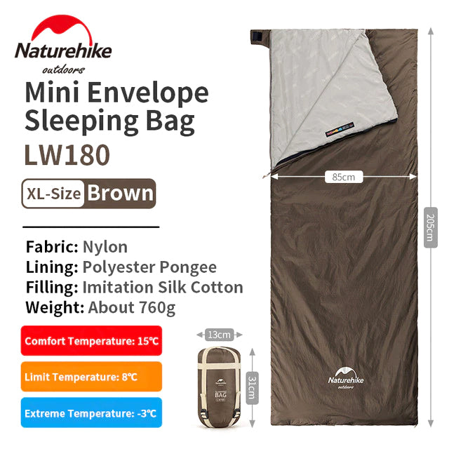Naturehike Mini Envelope Sleeping Bag Outdoor LW180 Portable Ultralight Breathable Cotton Fabric Thick Foam for Tent Adult Comfortable Camp Sleep Bed Pad