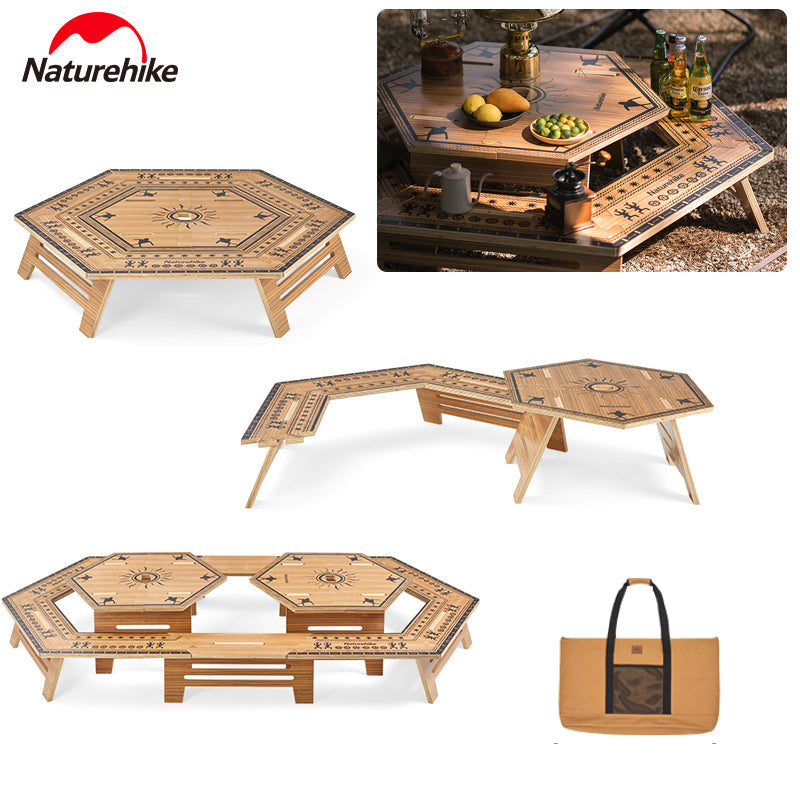 Naturehike Modular Hexagonal Table Portable Multipupose Splicing Table  DIY Multi-layer Board Double-Deck Extended Desk Camping BBQ Picnic Barbecue