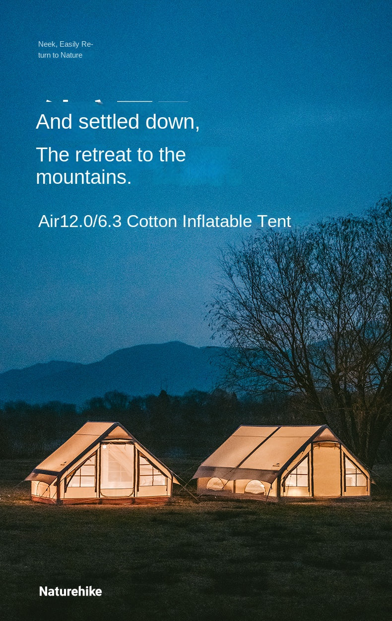Naturehike GEN Air Series 12/6.3 Inflatable Tent 4-8 Persons Premium Fast Build Eaves Tent Large Area Shelter Blended Polyester Cotton Waterproof