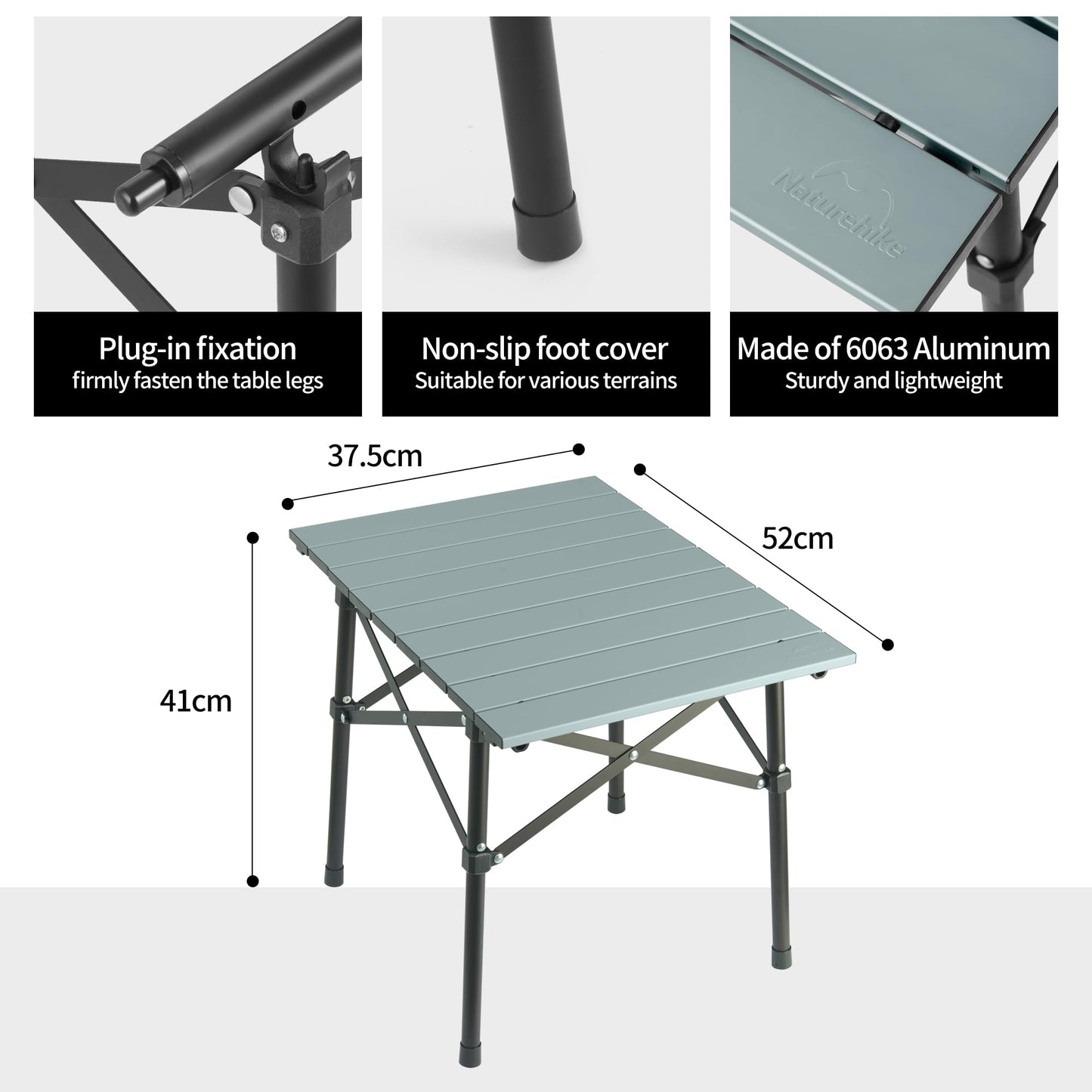 Naturehike Mini Aluminum Egg Roll Table Portable Ultralight Folding Camping Hiking Outdoor Table 50kg Max Load Cross Structure Design 6063 Aluminum Alloy