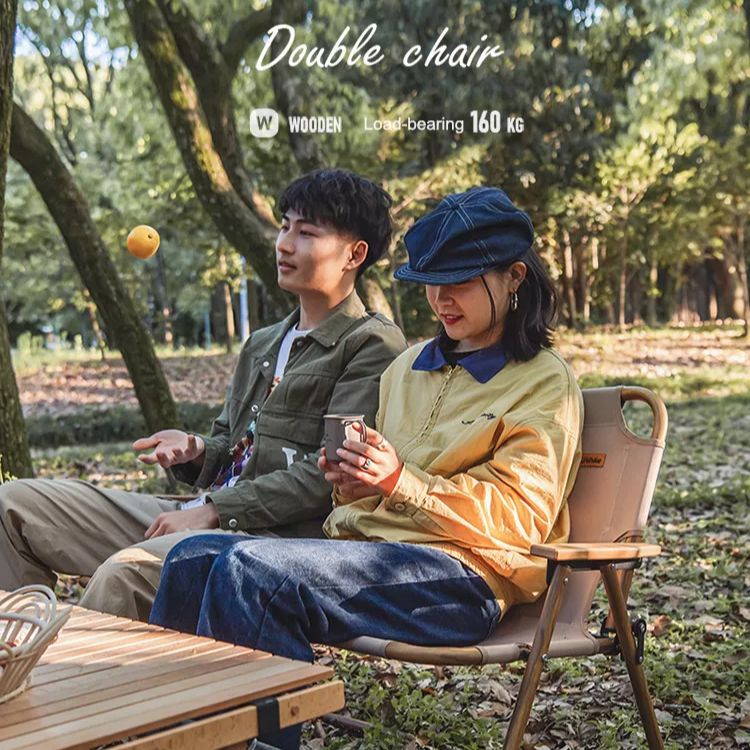 Naturehike Foldable Double Camping Chair Outdoor Portable Lightweight Wood Grain Seat Folding Dual Bench 160KG Max Load Camp Aluminum Alloy Hiking Beach Picnic Travel Heavy Duty Original Nature Hike