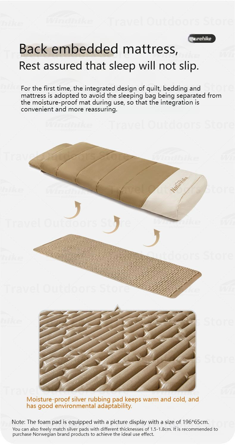 Naturehike 2-in-1 Sleeping Bag Mattress Portable Lightweight Single Person Sleeping Bag & Camping Mat Set Cotton Warm Quilt Waterproof Mat For Spring Autumn