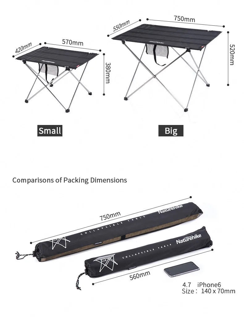 Naturehike Folding Picnic Table Portable Ultralight Foldable Camping Table Load Bearing 20kg Built-in Mesh Storage Bag Table BBQ Camping