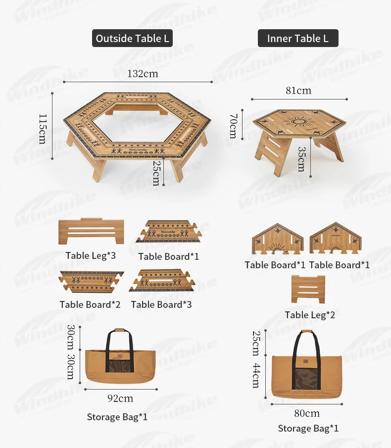 Naturehike Modular Hexagonal Table Portable Multipupose Splicing Table  DIY Multi-layer Board Double-Deck Extended Desk Camping BBQ Picnic Barbecue