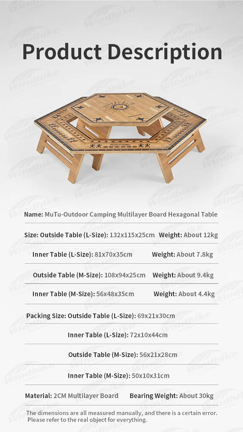 Naturehike Modular Hexagonal Table Portable Multipupose Splicing Table  DIY Multi-layer Board Double-Deck Extended Desk Camping BBQ Picnic Barbecue