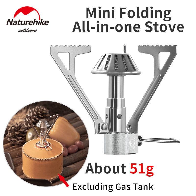Naturehike Mini Folding All-In-One Stove Portable Top Mount Stove Head Butane Screw Type Gas Fuel Stove Burner With Adjustable Valve for Isobutane