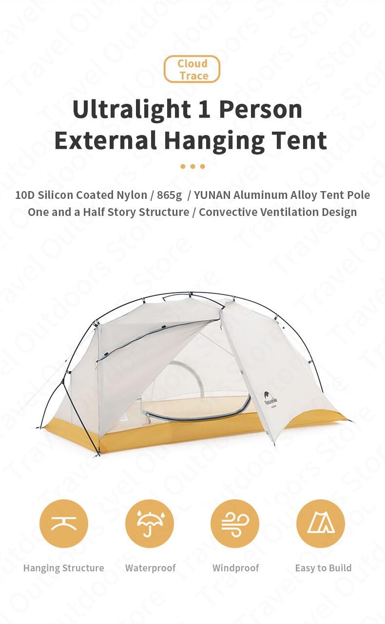 Naturehike CLOUD Trace 10D Single 1 Person Ultralight Weight Portable Camping Waterproof Tent 865g Silicon Nylon Coated Camp Cycling Hiking Biking