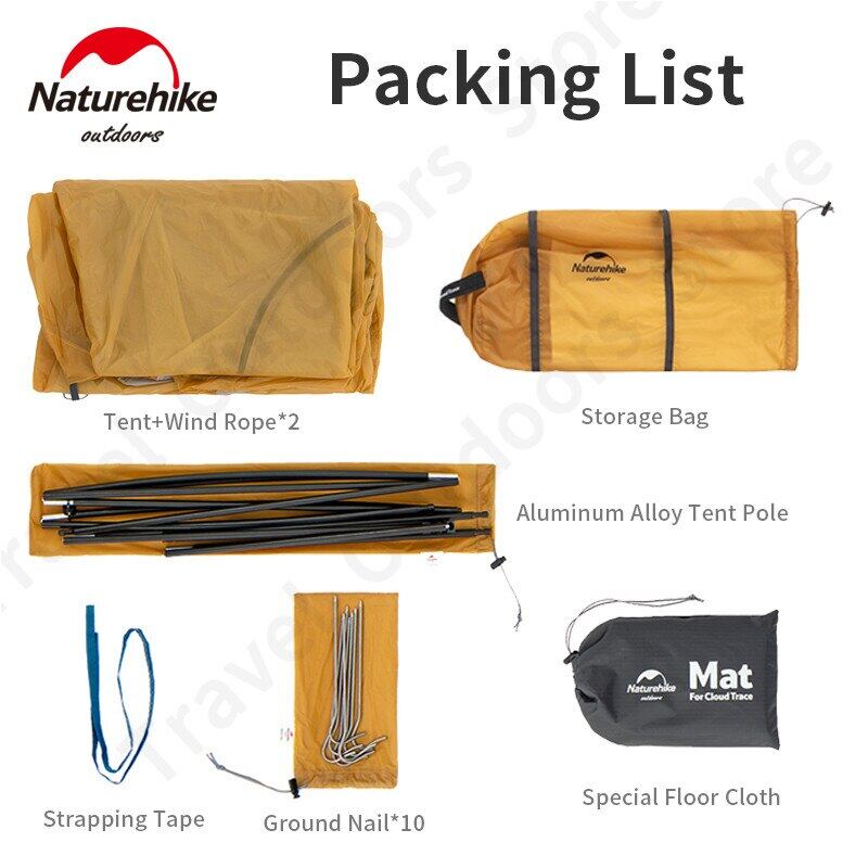 Naturehike CLOUD Trace 10D Single 1 Person Ultralight Weight Portable Camping Waterproof Tent 865g Silicon Nylon Coated Camp Cycling Hiking Biking