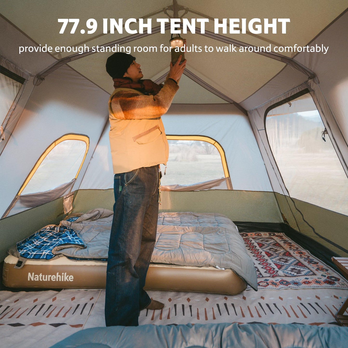 Naturehike CAPE Series 13 Automatic Tent Portable Lightweight Fast Build Cabin Style Shelter 6-8 Persons 2 Bedroom Excellent Ventilation Large Interior Waterproof Heavy Duty