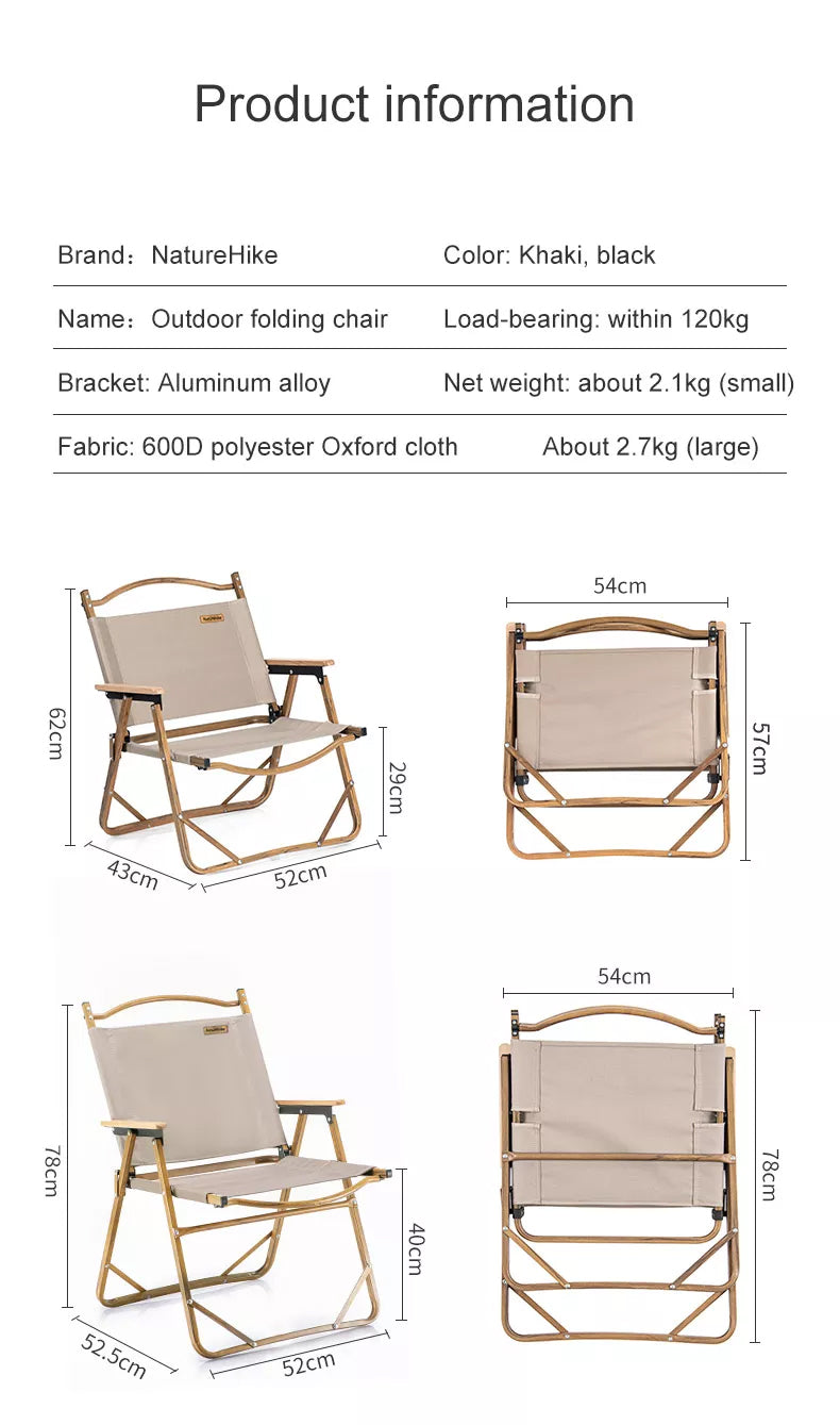 Naturehike TWILIGHT Series Outdoor Portable Foldable Camping Kermit Chair Aluminum Alloy Wood Grain up to 120KG Load 600D Oxford Cloth Camp Lightweight