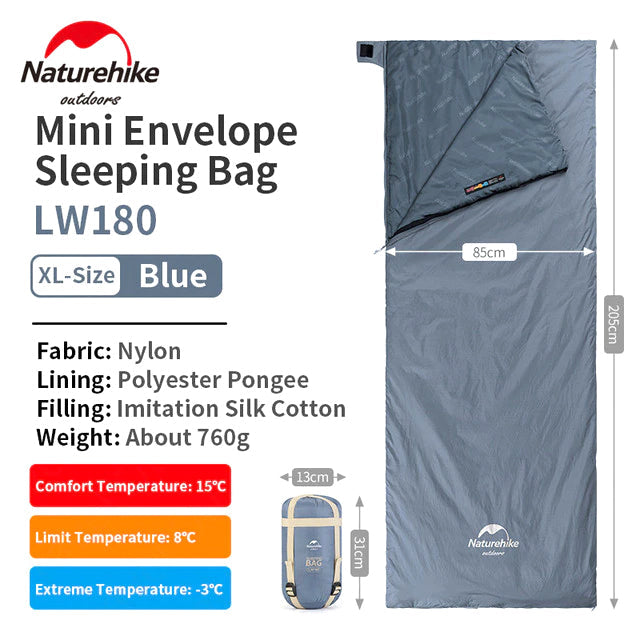 Naturehike Mini Envelope Sleeping Bag Outdoor LW180 Portable Ultralight Breathable Cotton Fabric Thick Foam for Tent Adult Comfortable Camp Sleep Bed Pad