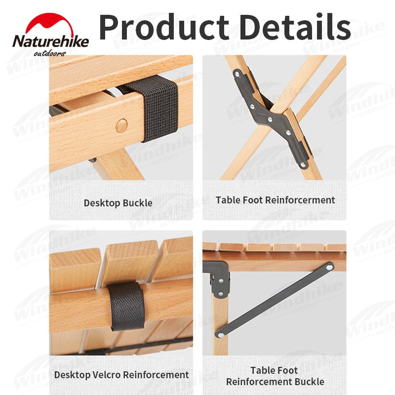 Naturehike Folding Egg Roll Table Portable Solid Wood High Camping Picnic Barbecue Party Tea Table 30kg Bearing Weight Outdoor Funiture Nature Hike