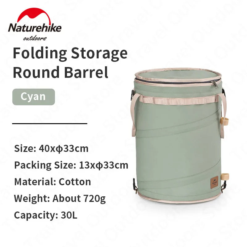 Naturehike Foldable Storage Round Bucket Portable Ultralight Folding 30L Capacity Barrel Clothes Bag Sundry Storage Box Cotton Bag 720g Camping Outdoor