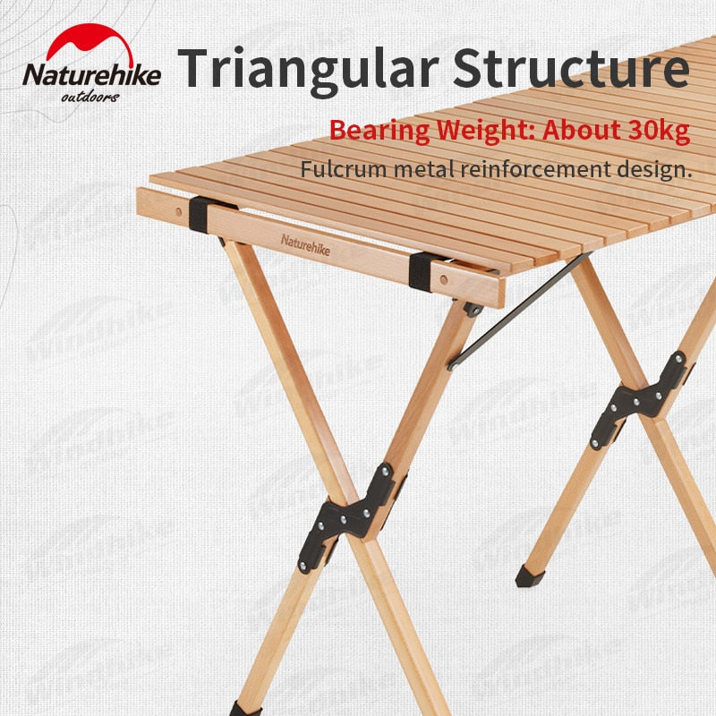 Naturehike Folding Egg Roll Table Portable Solid Wood High Camping Picnic Barbecue Party Tea Table 30kg Bearing Weight Outdoor Funiture Nature Hike