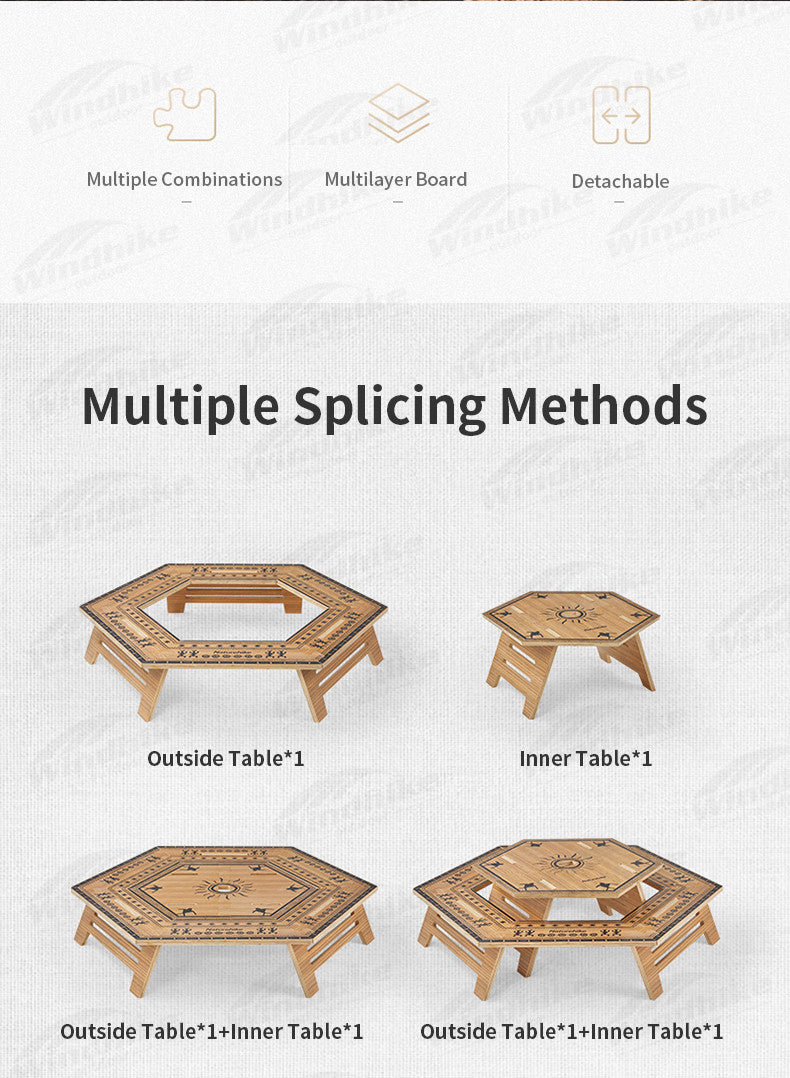 Naturehike Modular Hexagonal Table Portable Multipupose Splicing Table  DIY Multi-layer Board Double-Deck Extended Desk Camping BBQ Picnic Barbecue