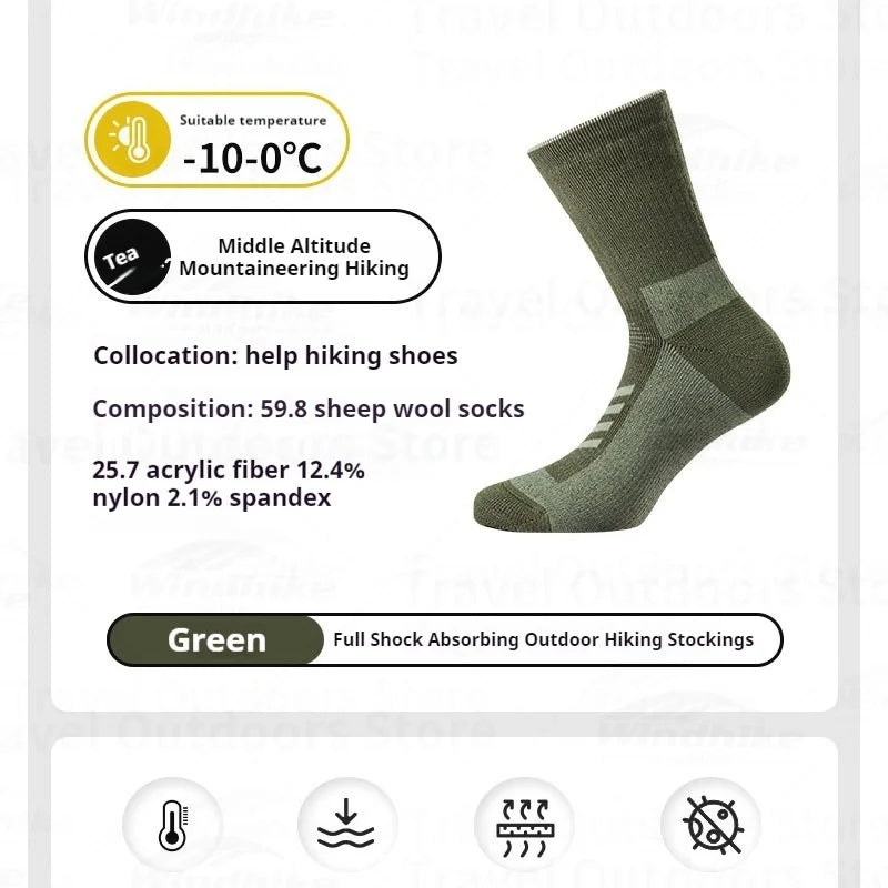 Naturehike Shock Absorbing Sports Socks Portable Breathable Warm Sheep Wool Camping Hiking Trekking Cycling Women Men's Socks
